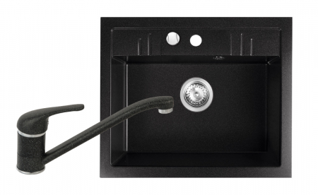 Promotii pachete chiuveta + baterie - Set Chiuveta Ferro Mezzo II 1 Cuva 580 x 480 mm GRAFIT si Baterie Ferro FREYA stativa bucatarie BRF4B