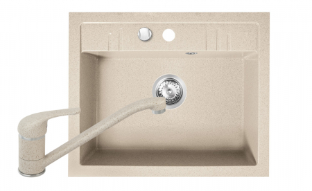 Promotii pachete chiuveta + baterie - Set Chiuveta bucatarie Ferro Mezzo II 1 Cuva 580 x 480 mm NISIP si Baterie Ferro FREYA stativa bucatarie BFR4S