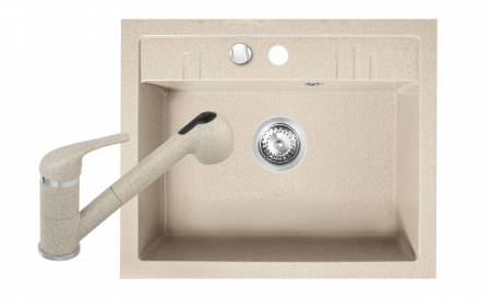 Promotii pachete chiuveta + baterie - Set Chiuveta bucatarie Ferro Mezzo II 1 Cuva 580 x 480 mm NISIP si Baterie Ferro FREYA stativa bucatarie  cu dus extractibil BFR8S