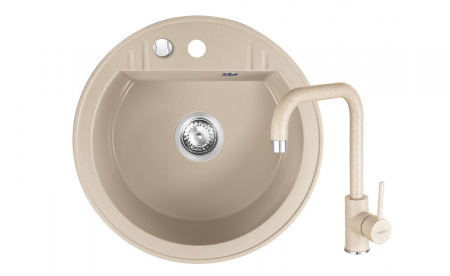 Promotii pachete chiuveta + baterie - Set Chiuveta bucatarie Ferro Mezzo II 1 Cuva Rotunda 51 cm si Baterie Ferro FREYA stativa bucatarie BFR42S
