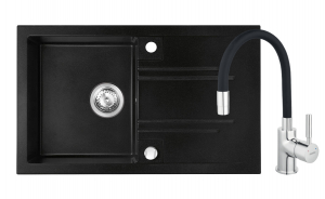 Set chiuveta Ferro granit 78x48 grafite cu baterie flexibila Ferro negru