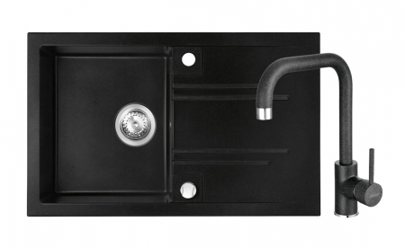 Promotii pachete chiuveta + baterie - Set Chiuveta bucatarie Ferro Mezzo II 1 Cuva si Picurator 78x48 cm GRAFIT si Baterie Ferro FREYA stativa bucatarie BRF42B
