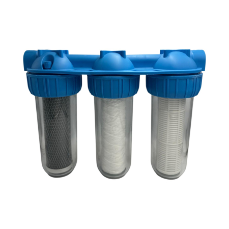 Filtre de apa AQUAQUBE 3 x 10” cu 1/2” in linie pentru filtrare mecanica cu 3 cartuse filtrante - nylon + polipropilena + carbune activ [3]