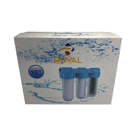 Filtre de apa AQUAQUBE 3 x 10” cu 1/2” in linie pentru filtrare mecanica cu 3 cartuse filtrante - nylon + polipropilena + carbune activ [2]