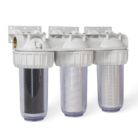 Filtre de apa - Filtre de apa AQUAQUBE  3 x 7” cu 1/2” in linie pentru filtrare mecanica cu 3 cartuse filtrante - nylon + polipropilena + carbune activ