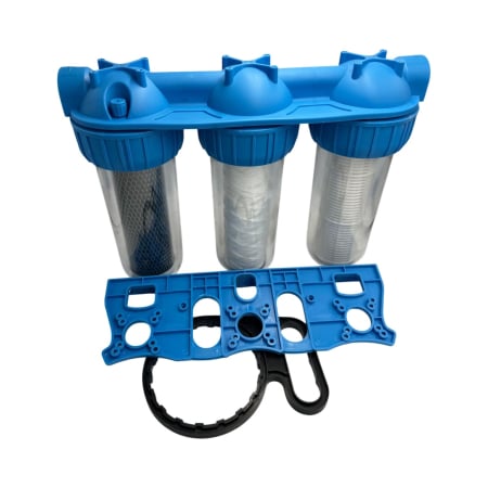 Filtre de apa ROVAL 3 x 10” cu 3/4” in linie pentru filtrare mecanica cu 3 cartuse filtrante - nylon + polipropilena + carbune activ [2]
