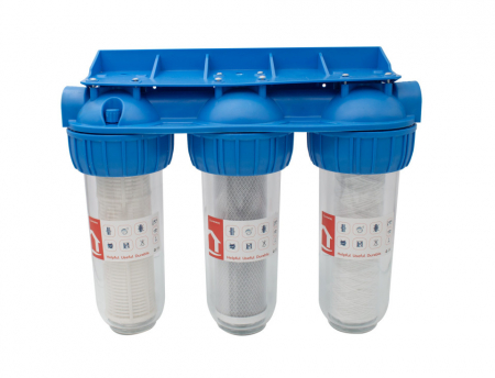 Filtre de apa - Filtru triplu 10 inch echipat filtru carbune activ, filtru bumbac si filtru sita 1 tol ERMETIQ