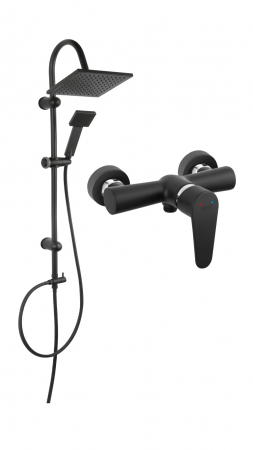 Produse Amenajare Baie - Pachet Squerto Black - set bara dus cu suport culisant, dus fix si para dus mobila + Algeo Black - Baterie perete dus  NP22-BL+BAG7BL