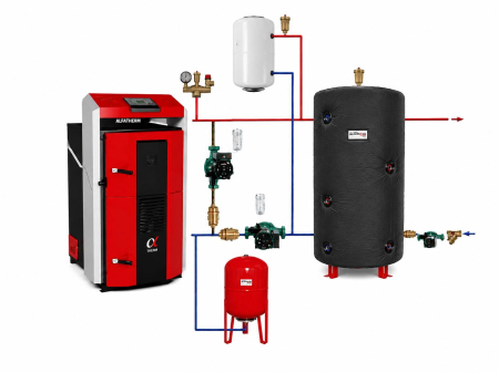 Pachet centrale termice si cazane pe lemne si carbune - Pachet cazan lemne cu gazeificare ATTACK DPX 25 STANDARD 25 kW cu accesorii instalare si puffer 500L