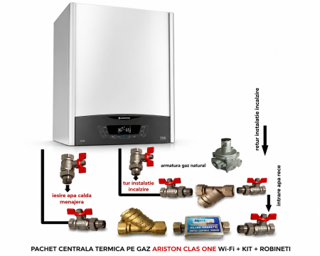 Centrale Termice si Cazane - Pachet Centrala Termica pe gaz ARISTON CLAS ONE  24Wi-Fi +KIT+ROBINETI