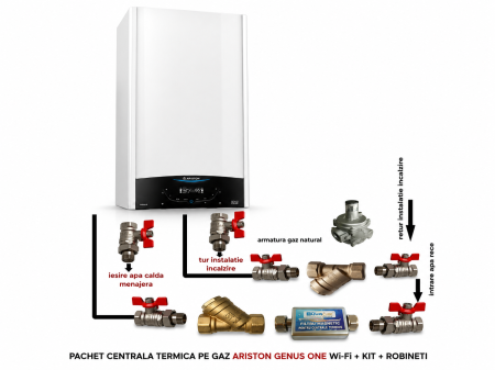 Centrale Termice pe Gaz - Pachet Centrala Termica pe gaz ARISTON GENUS ONE 35 Wi-Fi +KIT+ROBINETI