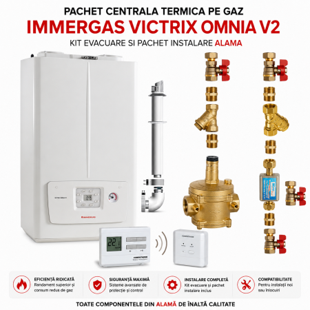 Centrale Termice pe Gaz - Pachet Centrala Termica pe gaz in condensare IMMERGAS VICTRIX OMNIA 25+KIT+ROBINETI+TERMOSTAT Q3RF