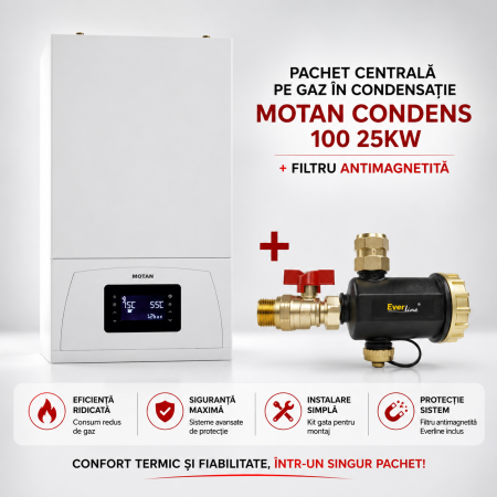 Centrale Termice pe Gaz - Pachet centrala termica pe gaz in condensatie MOTAN CONDENS 100 25KW, kit evacuare si filtru antimagnetita