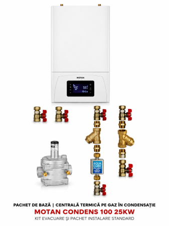 Centrale Termice pe Gaz - Pachet de baza: Centrala termica pe gaz in condensatie MOTAN CONDENS 100 25KW, kit evacuare si pachet instalare standard