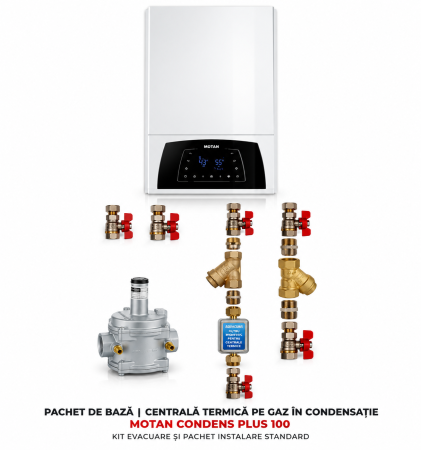 Pachet Centrale Termice - Pachet de baza:Centrala termica pe gaz in condensatie MOTAN CONDENS PLUS 100 29KW, kit evacuare si pachet instalare standard