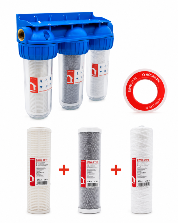 Filtre de apa - Pachet filtru de apa triplu 3/4'' EWY-3F34/10 + 1 set de filtre + 1 banda teflon
