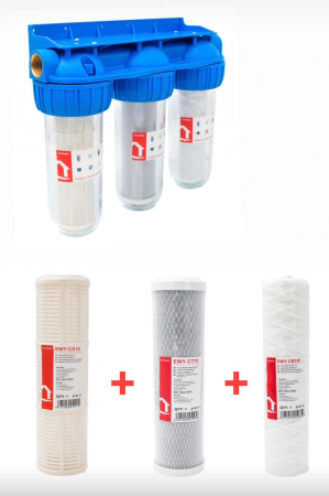 Instalatii apa/gaz/canalizare - Pachet filtru de apa triplu 3/4'' EWY-3F34/10 + 1 set de filtre