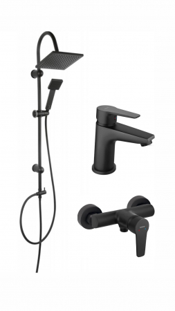 Seturi de Dus - Pachet sistem de dus+baterie lavoar FERRO SQUERTO+RITTO BLACK NP22BL+BTR2BL+BTR7BL