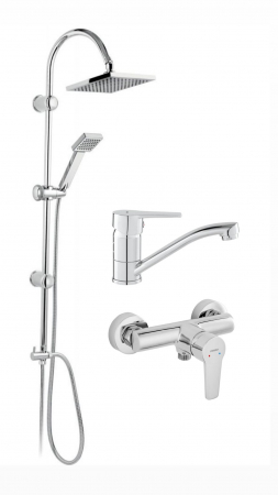 Seturi de Dus - Pachet sistem de dus+baterie lavoar FERRO SQUERTO+RITTO CROM1 NP22+BTR7+BTR2A