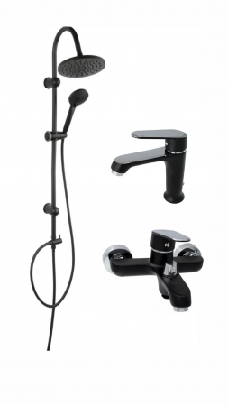 Seturi de Dus - Pachet sistem de dus/cada si baterie lavoar FERRO RONDO+EVER BLACK NP21BL+ER-A201N+ER-A204N