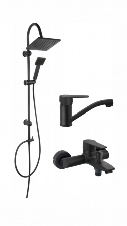 Produse Amenajare Baie - Pachet sistem de dus/cada si baterie lavoar FERRO SQUERTO+RITTO BLACK1 NP22BL+BTR1BL+BTR2ABL