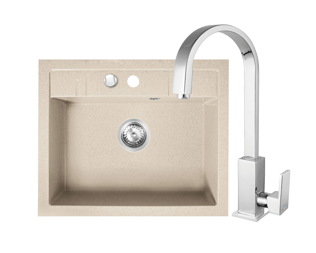 Amenajare bucatarie - Set Chiuveta bucatarie Ferro, 1 Cuva 580 x 480 mm NISIP si Baterie stativa Ferro Zicco