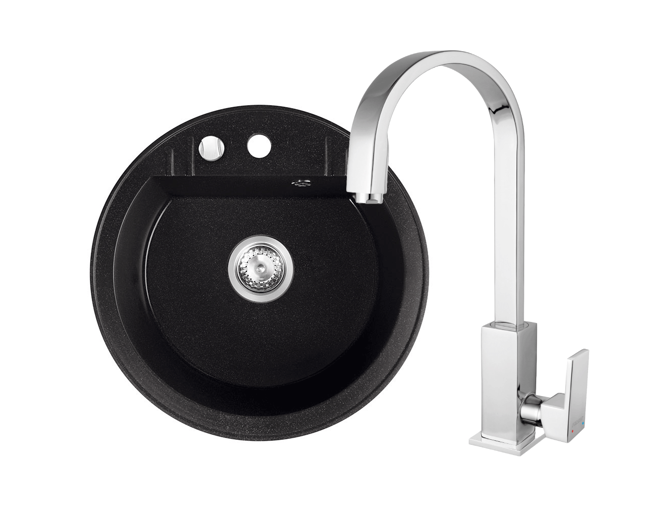 Amenajare bucatarie - Set Chiuveta bucatarie Ferro 1 Cuva Rotunda 51 cm GRAFIT si Baterie stativa Ferro Zicco