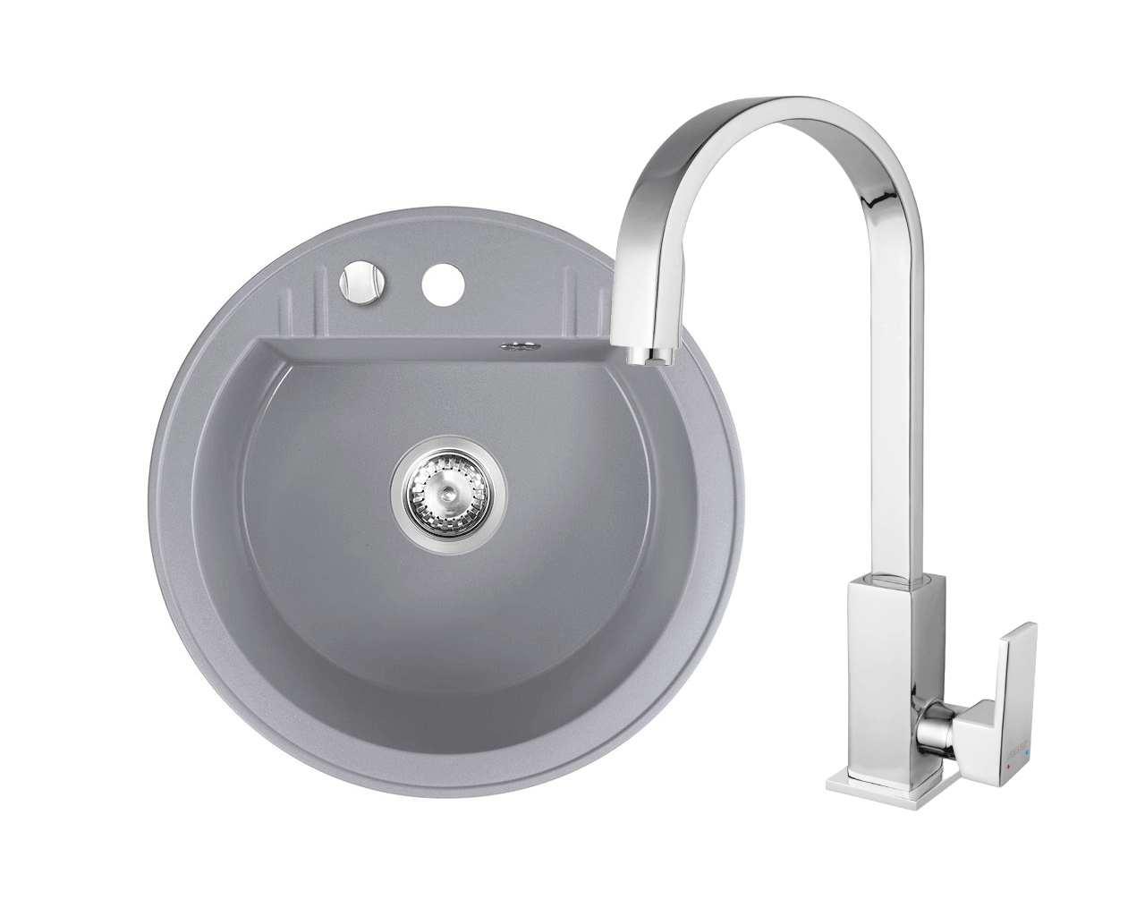 Amenajare bucatarie - Set Chiuveta bucatarie Ferro 1 Cuva Rotunda 51 cm GRI si Baterie stativa Ferro Zicco