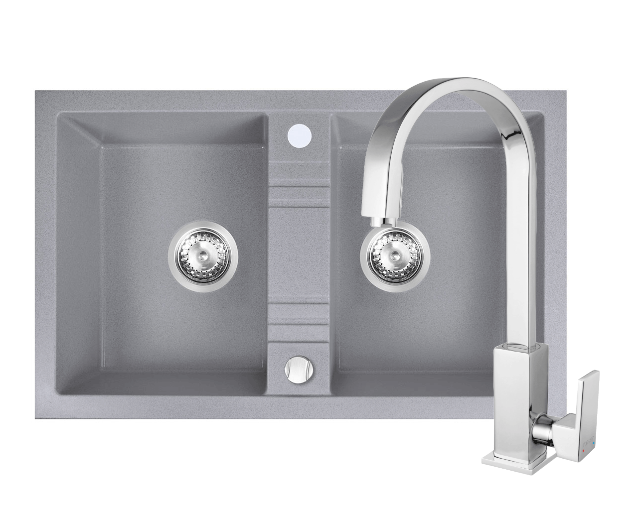 Amenajare bucatarie - Set Chiuveta bucatarie Ferro 2 Cuve 78x48 cm GRI si Baterie stativa Ferro Zicco