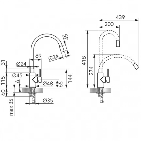 Set Chiuveta bucatarie Ferro Mezzo II 1 Cuva Rotunda 51 cm GRAFIT si Baterie Ferro NERO cu Pipa Flexibila [4]