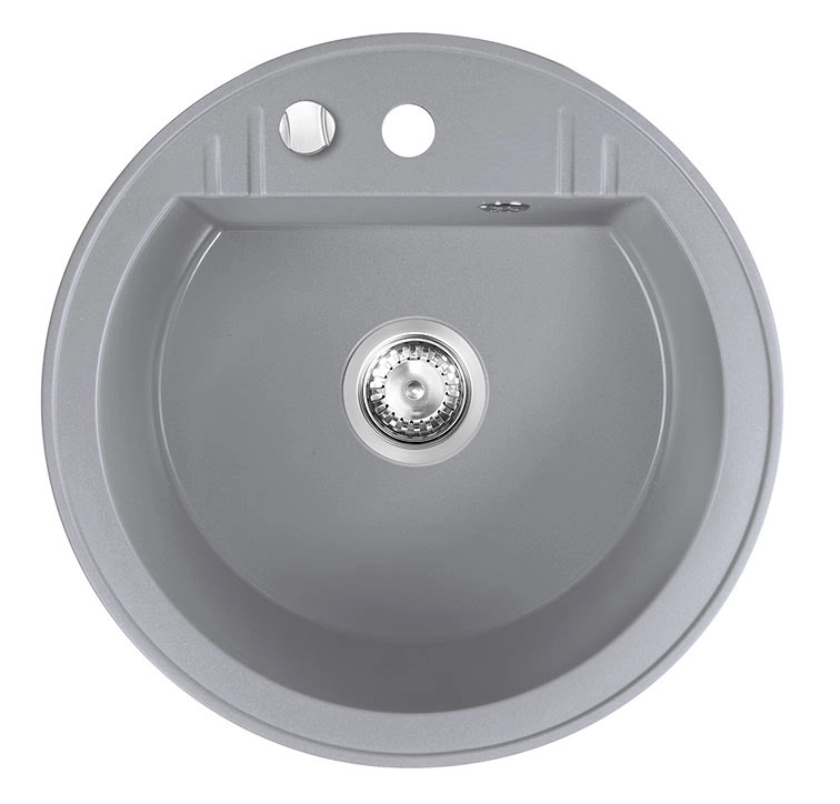Promotii pachete chiuveta + baterie - Set Chiuveta bucatarie Ferro Mezzo II 1 Cuva Rotunda 51 cm GRI si Baterie cu Pipa Flexibila GRI ER-YX208G