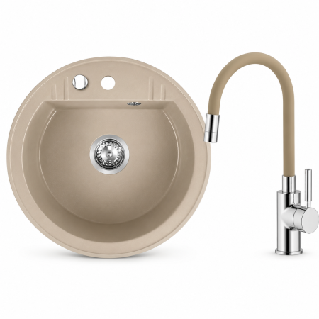 Amenajare bucatarie - Set Chiuveta bucatarie Ferro Mezzo II 1 Cuva Rotunda 51 cm si Baterie Ermetiq ER-HR108Y