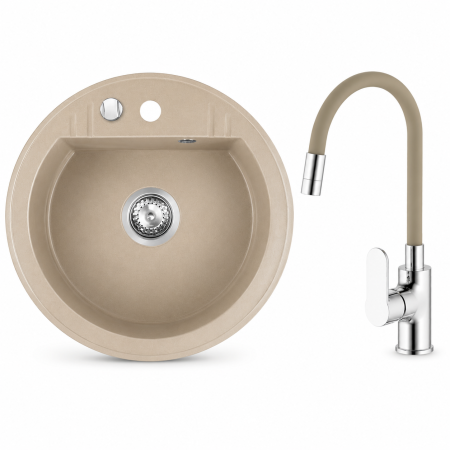 Amenajare bucatarie - Set Chiuveta bucatarie Ferro Mezzo II 1 Cuva Rotunda 51 cm si Baterie Ermetiq ER-HR208Y