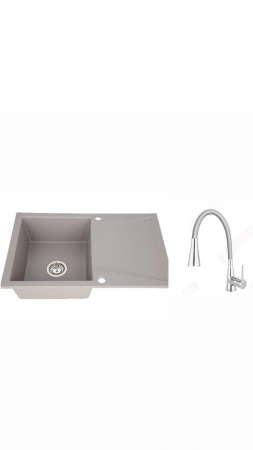 Amenajare bucatarie - Set chiuveta bucatarie granit CASA BLANCA NERA 79X50cm gri+baterie Ferro BZA42S