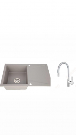 Amenajare bucatarie - Set chiuveta bucatarie granit CASA BLANCA NERA 79X50cm gri+baterie Ferro BZA4S