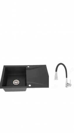 Amenajare bucatarie - Set chiuveta bucatarie granit CASA BLANCA NERA 79X50cm neagra+baterie Ferro BZA42B