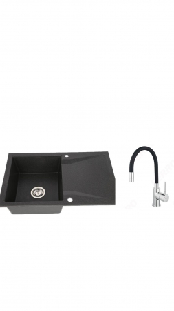 Amenajare bucatarie - Set chiuveta bucatarie granit CASA BLANCA NERA 79X50cm neagra+baterie Ferro BZA4B
