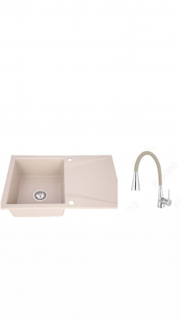 Amenajare bucatarie - Set chiuveta bucatarie granit CASA BLANCA NERA 79X50cm nisip+baterie Ferro BZA42P