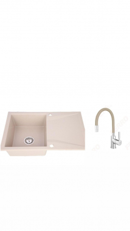 Amenajare bucatarie - Set chiuveta bucatarie granit CASA BLANCA NERA 79X50cm nisip+baterie Ferro BZA4P