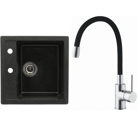 Amenajare bucatarie - Set chiuveta bucatarie granit CASA BLANCA QUADRO cu 1 cuva  48x48cm NEAGRA+baterie BFX4A-N