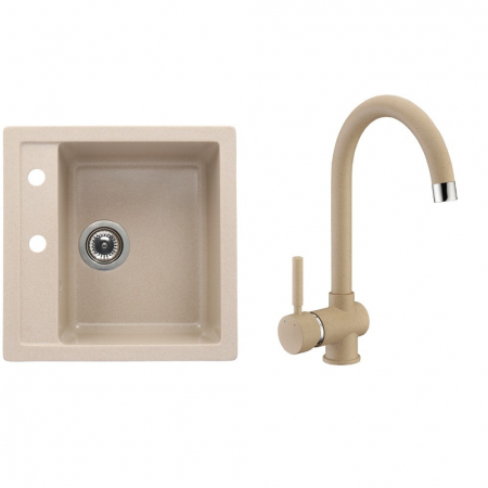 Promotii pachete chiuveta + baterie - Set chiuveta bucatarie granit CASA BLANCA QUADRO cu 1 cuva 48x48cm NISIP+baterie SAND4H