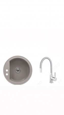 Amenajare bucatarie - Set chiuveta bucatarie granit CASA BLANCA RONDO cu 1 cuva 51cm GRI+baterie BZA4S