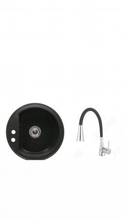 Amenajare bucatarie - Set chiuveta bucatarie granit CASA BLANCA RONDO cu 1 cuva 51cm NEAGRA+baterie BZA42B
