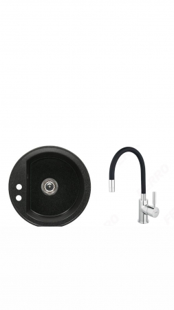 Amenajare bucatarie - Set chiuveta bucatarie granit CASA BLANCA RONDO cu 1 cuva 51cm NEAGRA+baterie BZA4B