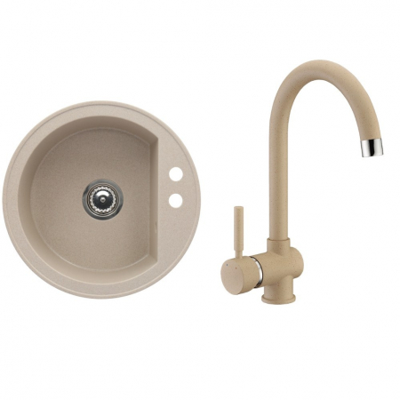 Amenajare bucatarie - Set chiuveta bucatarie granit CASA BLANCA RONDO cu 1 cuva 51cm NISIP+baterie SAND4H