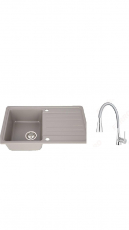 Amenajare bucatarie - Set chiuveta bucatarie granit CASA BLANCA VERA 1 cuva si picurator 76X46 GRI+baterie BZA42S