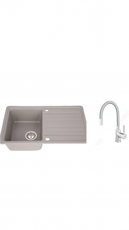 Amenajare bucatarie - Set chiuveta bucatarie granit CASA BLANCA VERA 1 cuva si picurator 76X46 GRI+baterie BZA4S