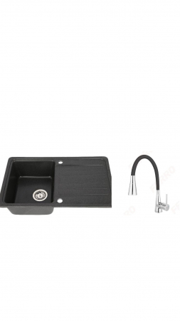 Amenajare bucatarie - Set chiuveta bucatarie granit CASA BLANCA VERA 1 cuva si picurator 76X46 NEAGRA+baterie BZA42B