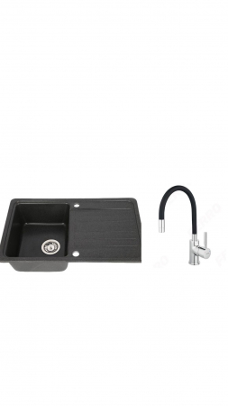 Amenajare bucatarie - Set chiuveta bucatarie granit CASA BLANCA VERA 1 cuva si picurator 76X46 NEAGRA+baterie BZA4B
