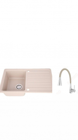 Amenajare bucatarie - Set chiuveta bucatarie granit CASA BLANCA VERA 1 cuva si picurator 76X46 NISIP+baterie BZA42P